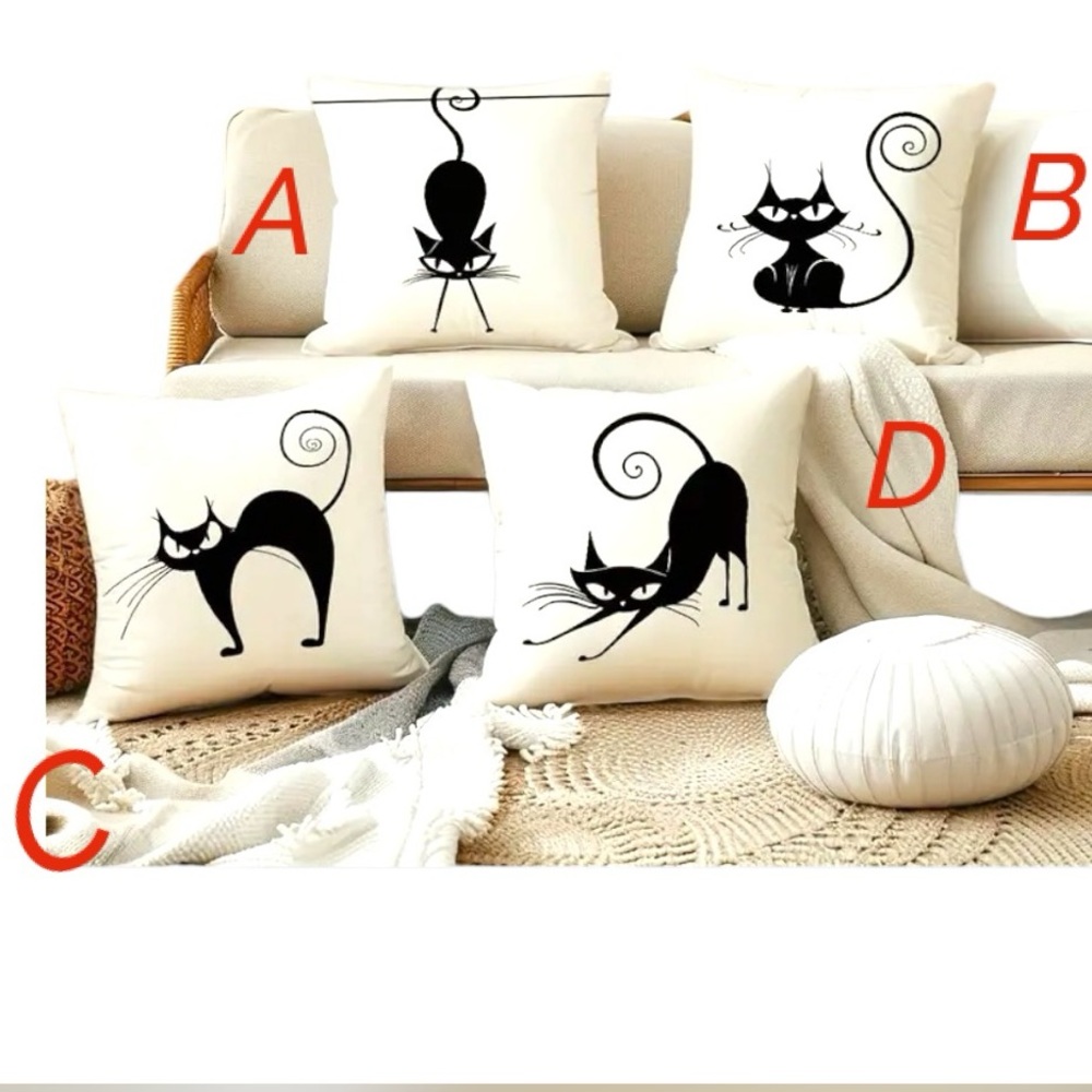 Cartoon Chubby Black Cat Throw Pillow Cover  18” x 18” - Pick 1 - NWT - Buy Now